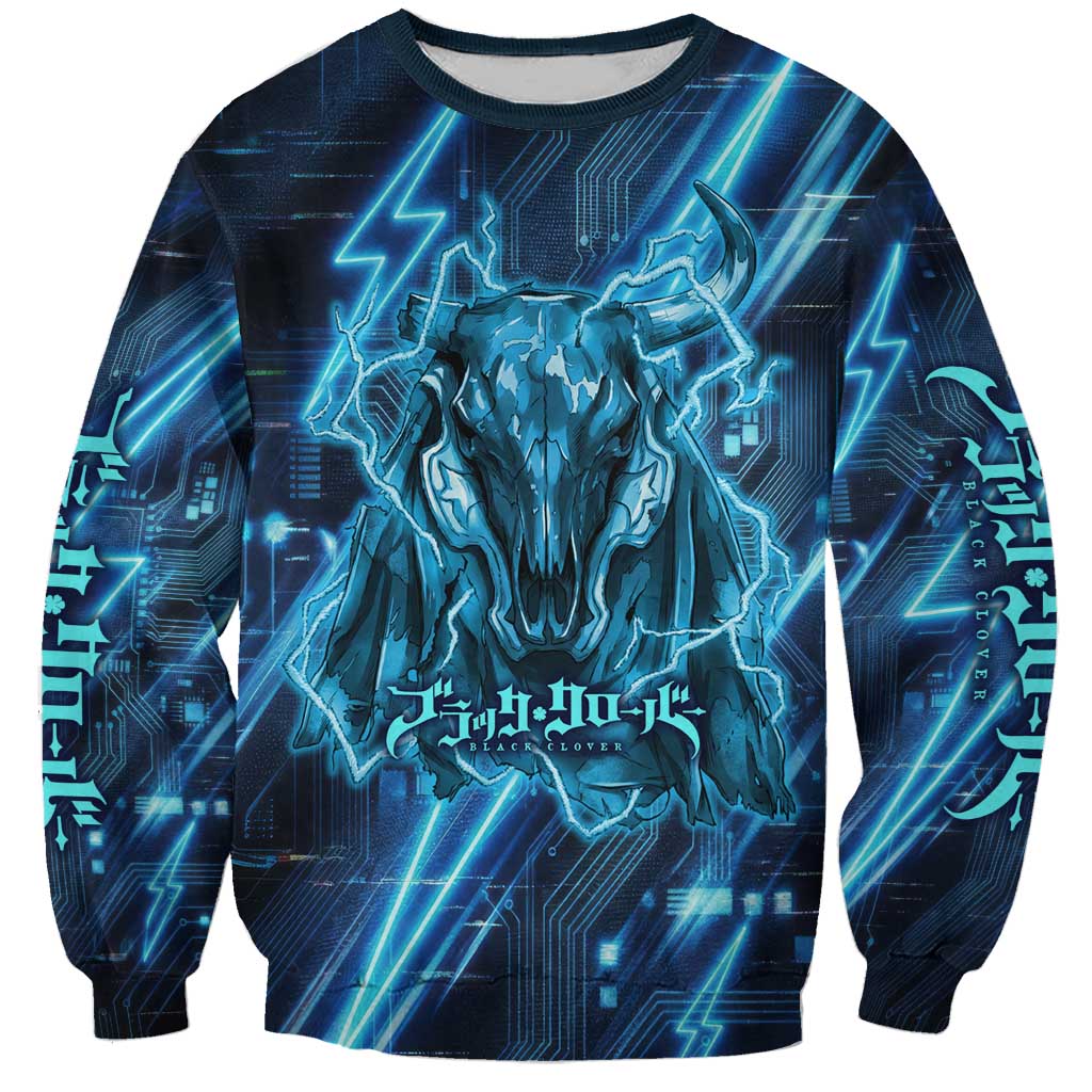 Luck Voltia Black Clover Sweatshirt Tech Lightning Anime Style with Electric Circuit Background