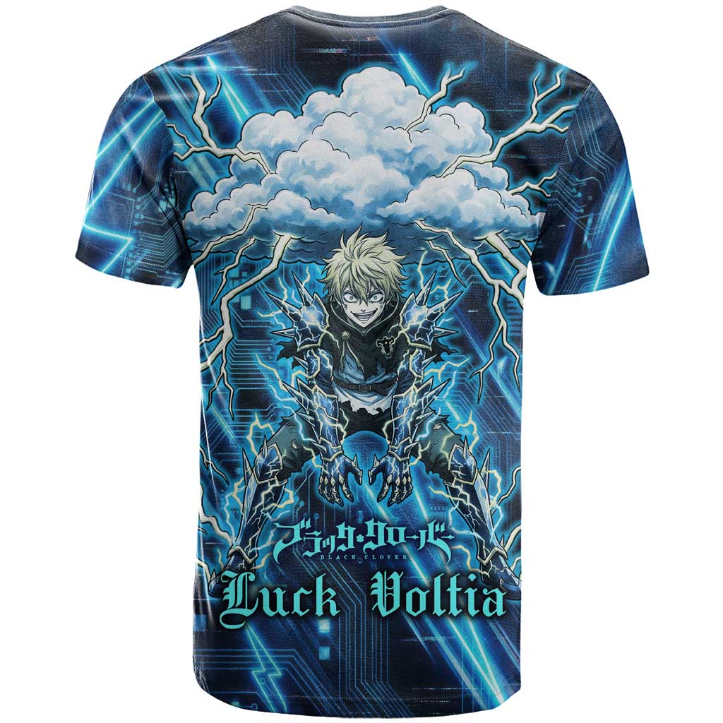 Luck Voltia Black Clover T Shirt Tech Lightning Anime Style with Electric Circuit Background