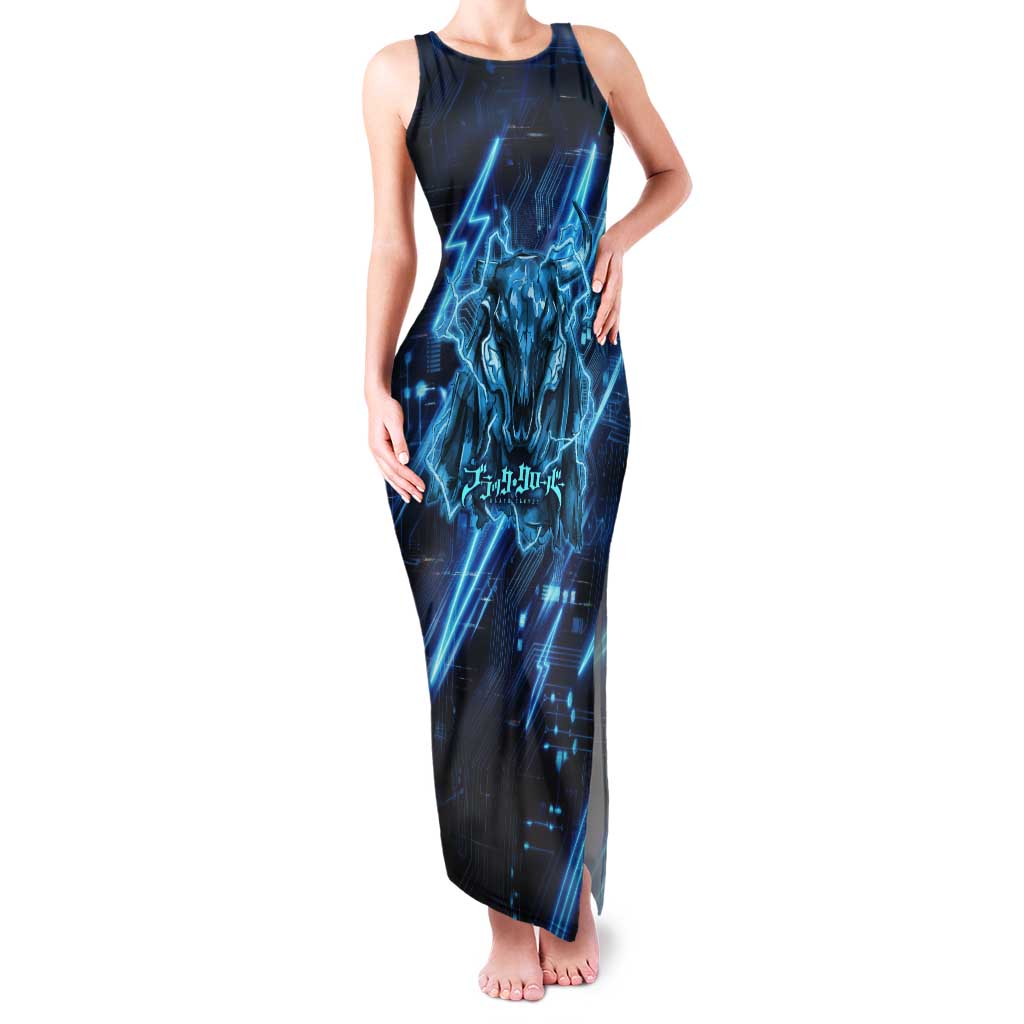 Luck Voltia Black Clover Tank Maxi Dress Tech Lightning Anime Style with Electric Circuit Background