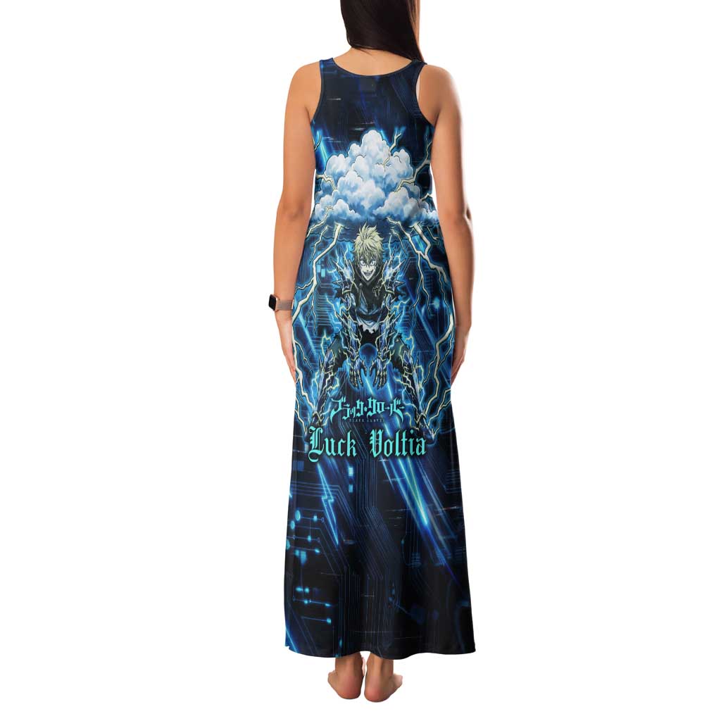 Luck Voltia Black Clover Tank Maxi Dress Tech Lightning Anime Style with Electric Circuit Background