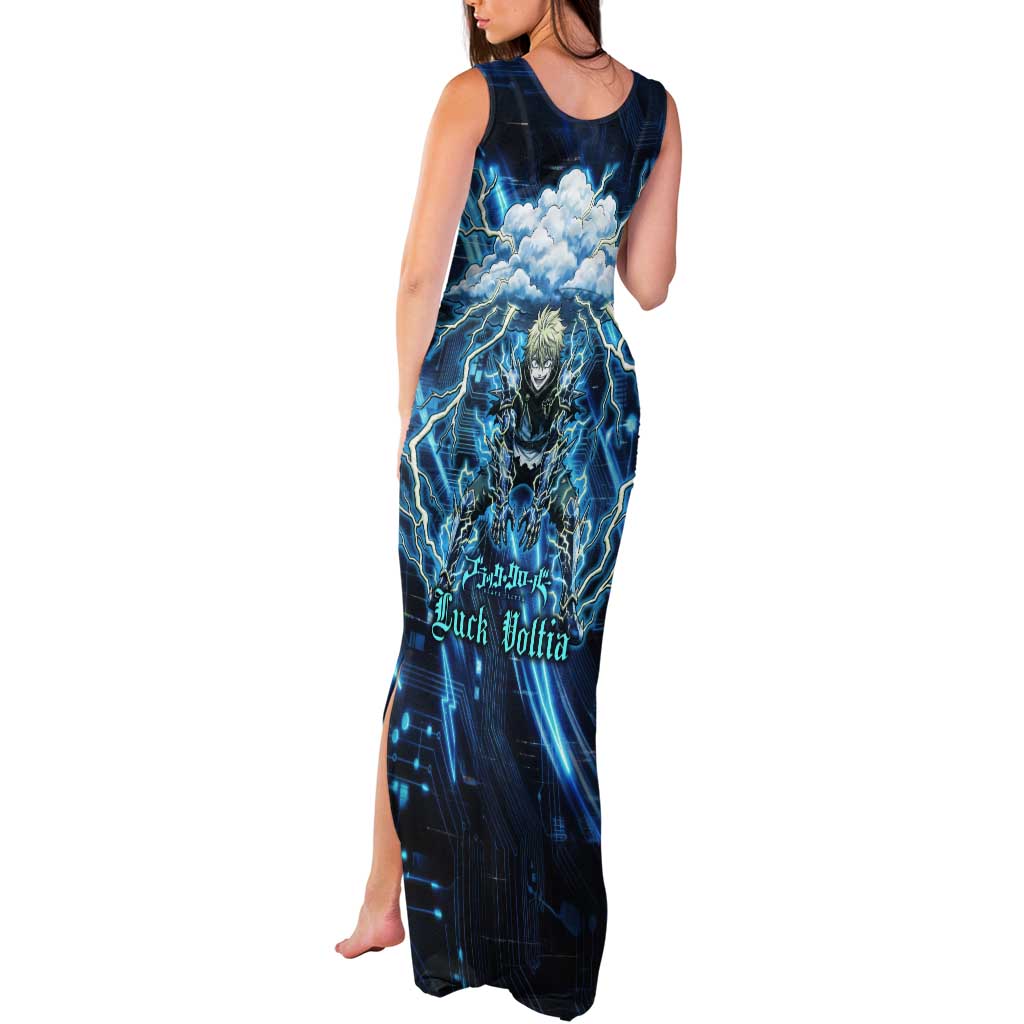 Luck Voltia Black Clover Tank Maxi Dress Tech Lightning Anime Style with Electric Circuit Background