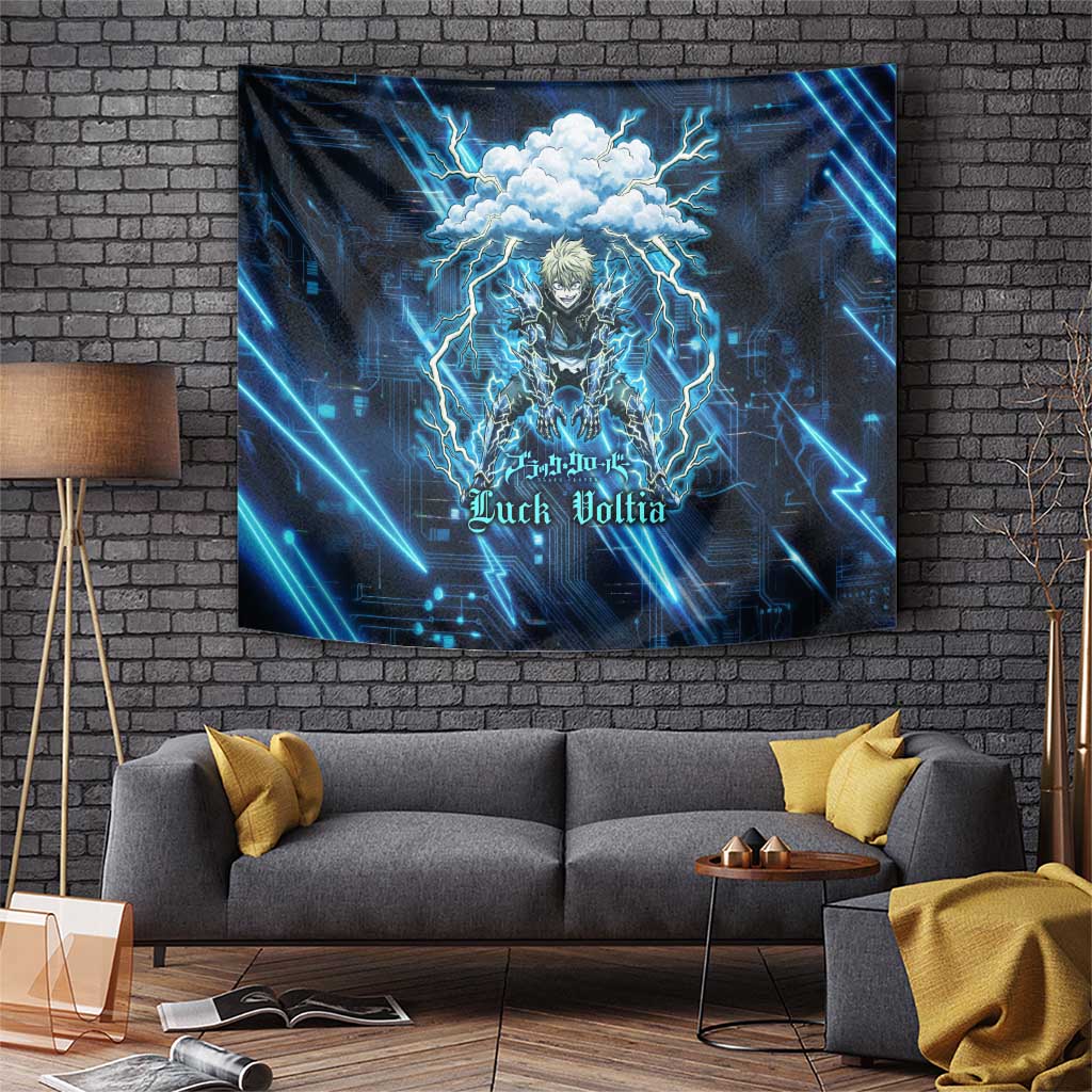 Luck Voltia Black Clover Tapestry Tech Lightning Anime Style with Electric Circuit Background