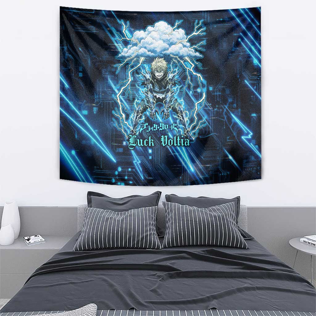 Luck Voltia Black Clover Tapestry Tech Lightning Anime Style with Electric Circuit Background