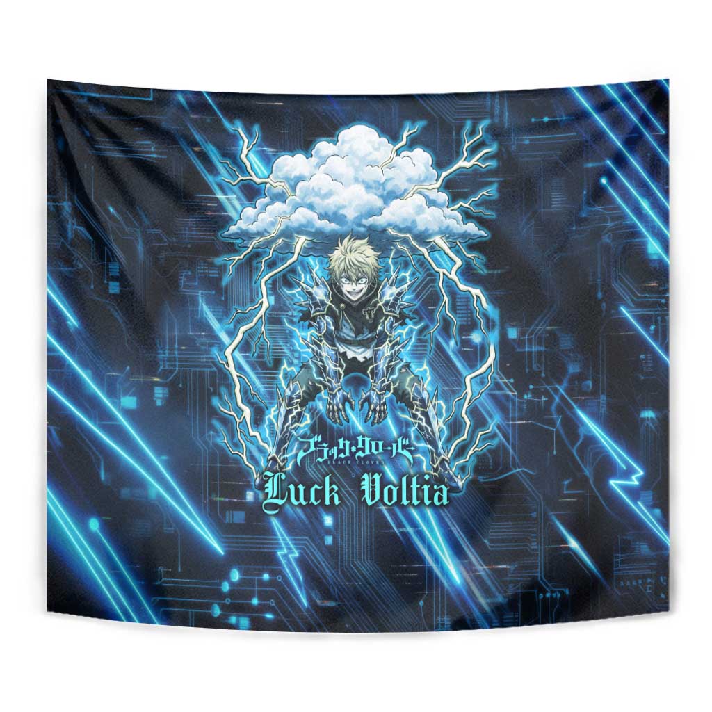 Luck Voltia Black Clover Tapestry Tech Lightning Anime Style with Electric Circuit Background