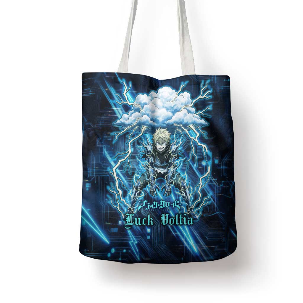 Luck Voltia Black Clover Tote Bag Tech Lightning Anime Style with Electric Circuit Background