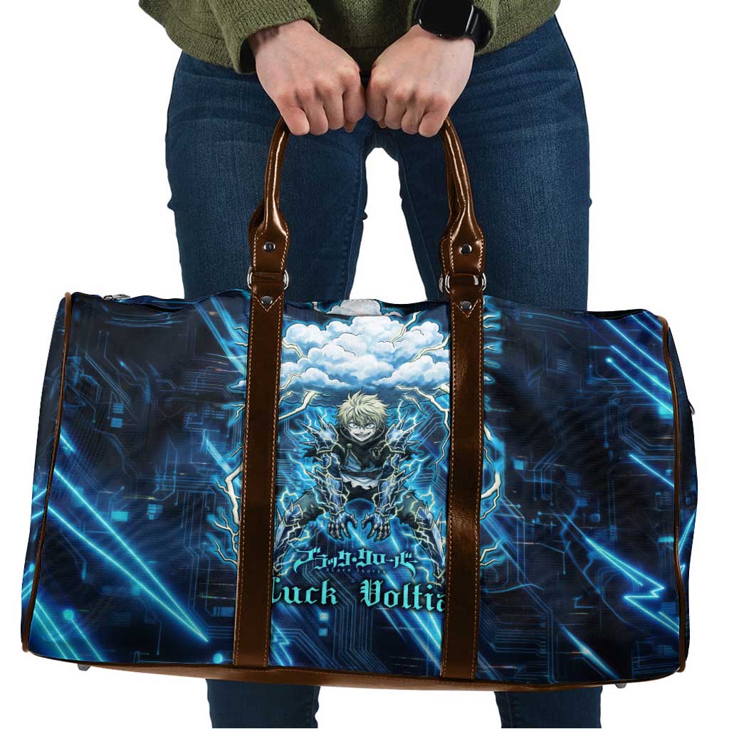 Luck Voltia Black Clover Travel Bag Tech Lightning Anime Style with Electric Circuit Background