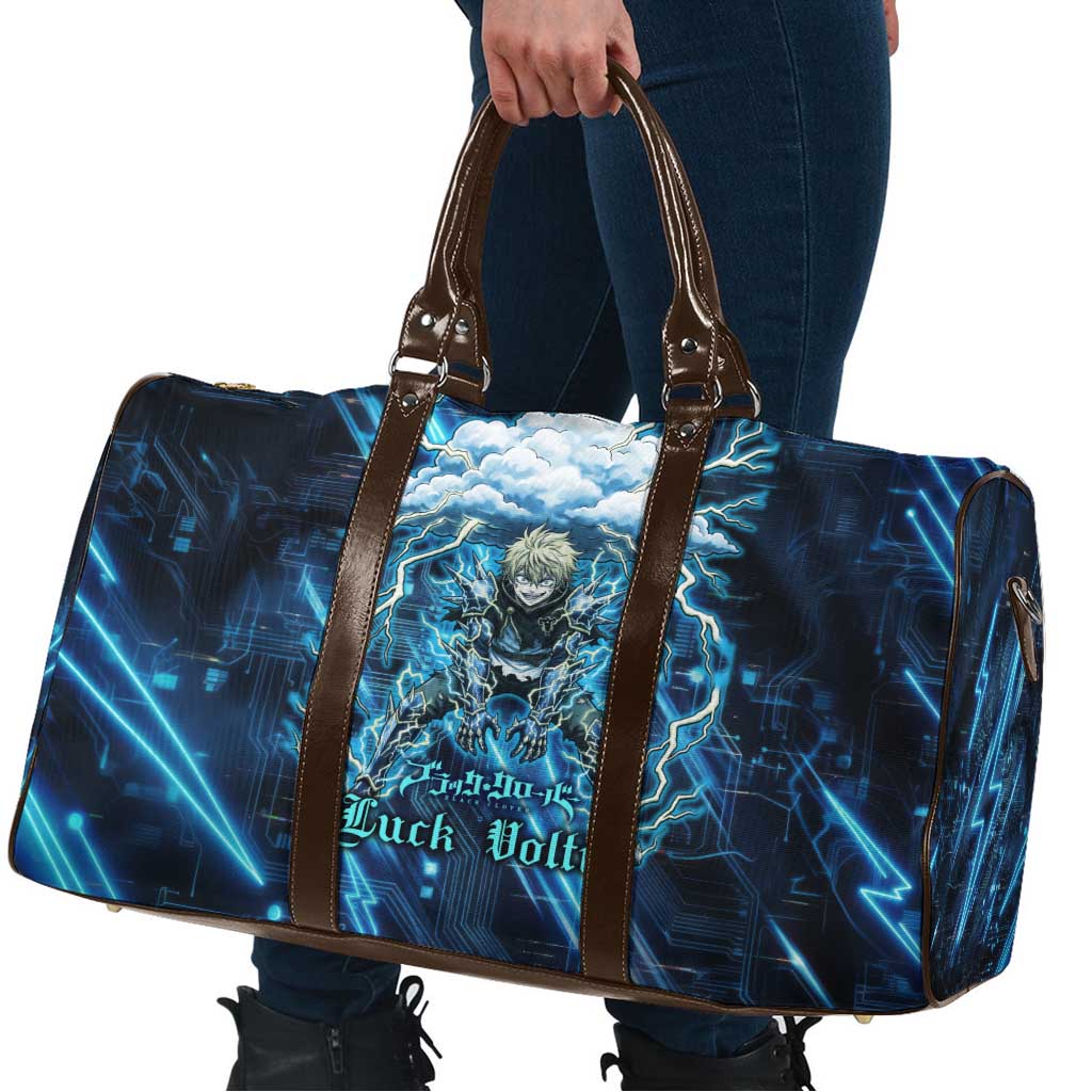 Luck Voltia Black Clover Travel Bag Tech Lightning Anime Style with Electric Circuit Background