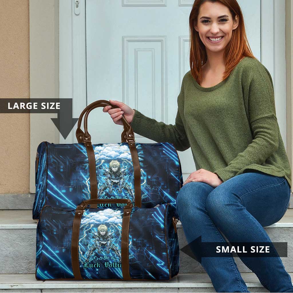Luck Voltia Black Clover Travel Bag Tech Lightning Anime Style with Electric Circuit Background