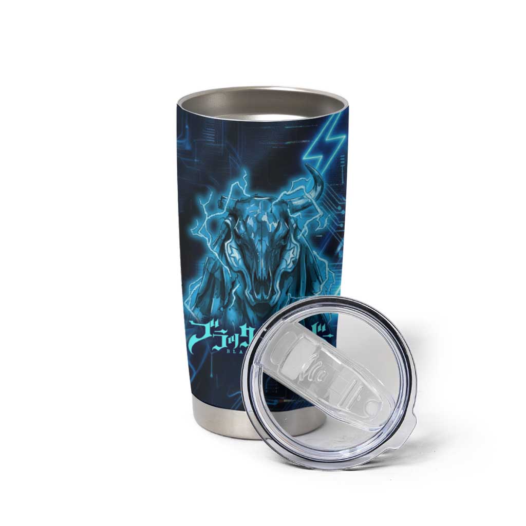 Luck Voltia Black Clover Tumbler Cup Tech Lightning Anime Style with Electric Circuit Background