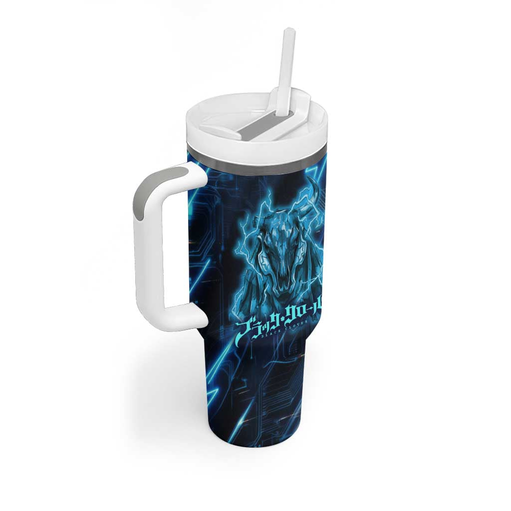 Luck Voltia Black Clover Tumbler With Handle Tech Lightning Anime Style with Electric Circuit Background