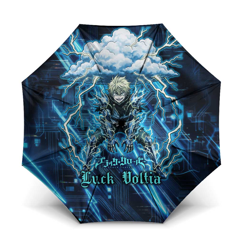 Luck Voltia Black Clover Umbrella Tech Lightning Anime Style with Electric Circuit Background
