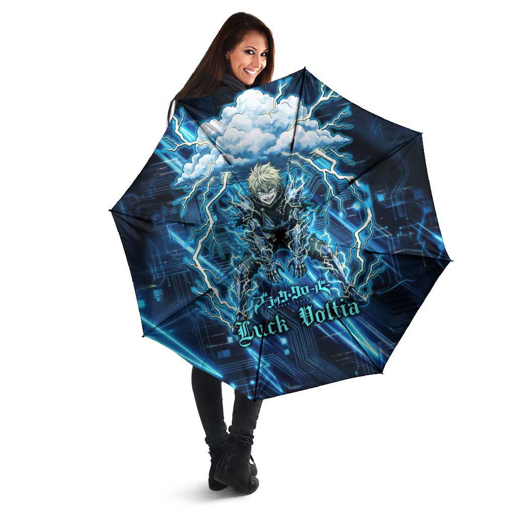 Luck Voltia Black Clover Umbrella Tech Lightning Anime Style with Electric Circuit Background
