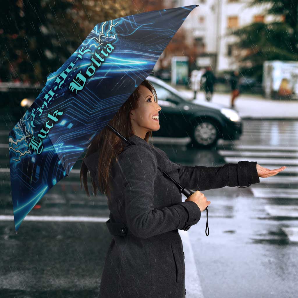 Luck Voltia Black Clover Umbrella Tech Lightning Anime Style with Electric Circuit Background