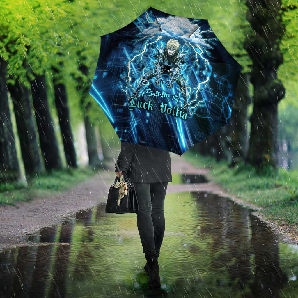 Luck Voltia Black Clover Umbrella Tech Lightning Anime Style with Electric Circuit Background