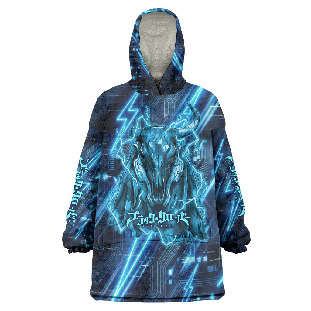 Luck Voltia Black Clover Wearable Blanket Hoodie Tech Lightning Anime Style with Electric Circuit Background