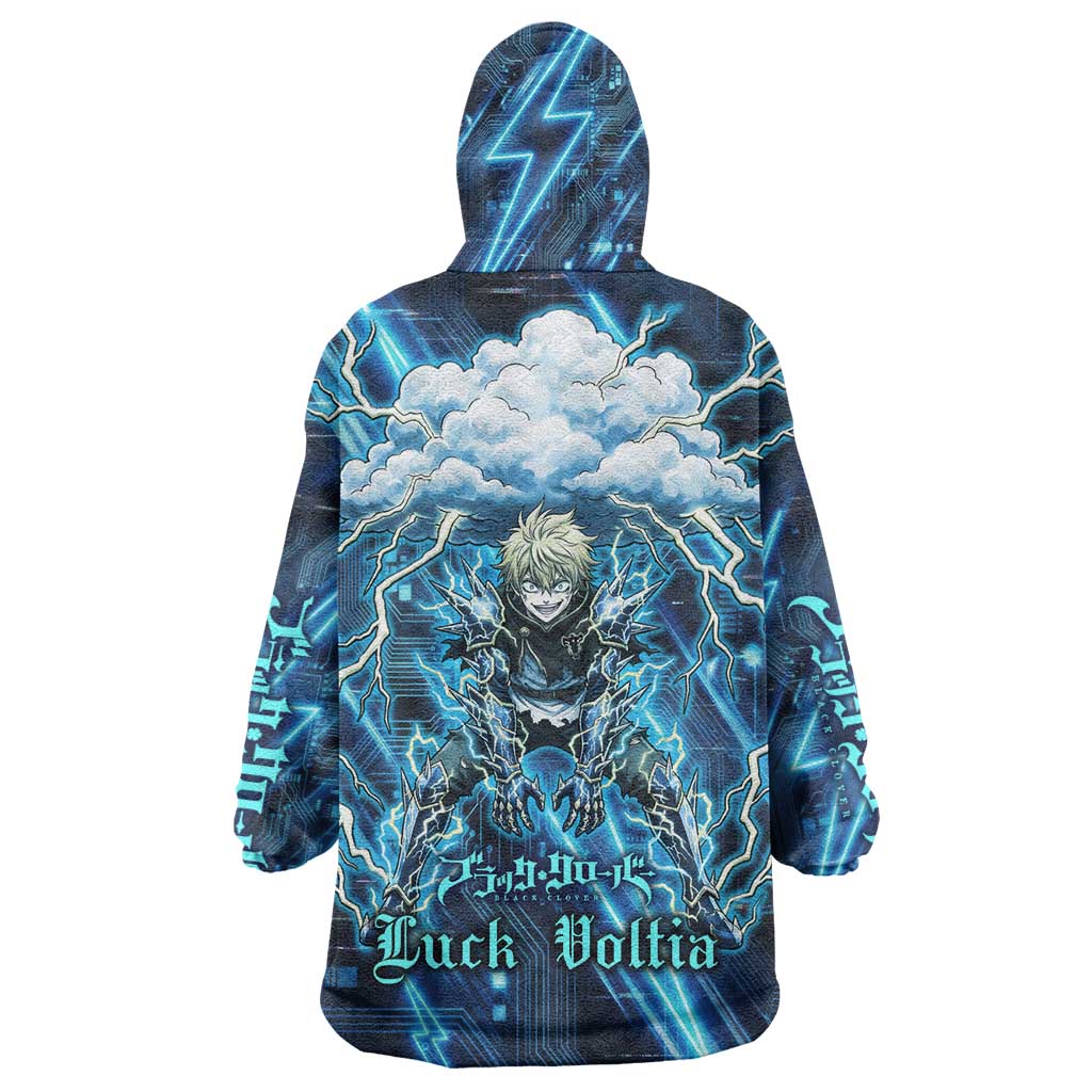 Luck Voltia Black Clover Wearable Blanket Hoodie Tech Lightning Anime Style with Electric Circuit Background