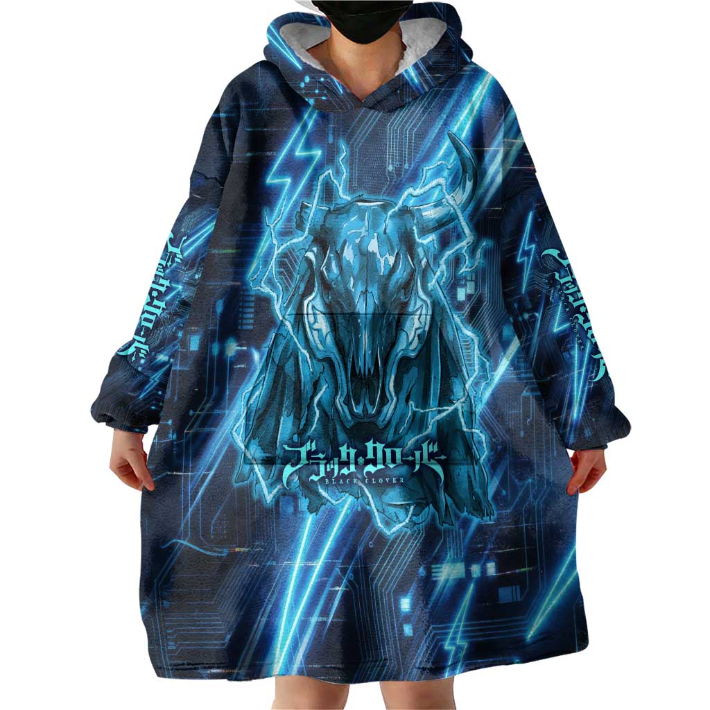 Luck Voltia Black Clover Wearable Blanket Hoodie Tech Lightning Anime Style with Electric Circuit Background