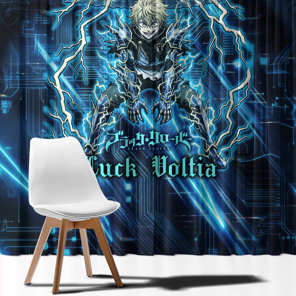 Luck Voltia Black Clover Window Curtain Tech Lightning Anime Style with Electric Circuit Background