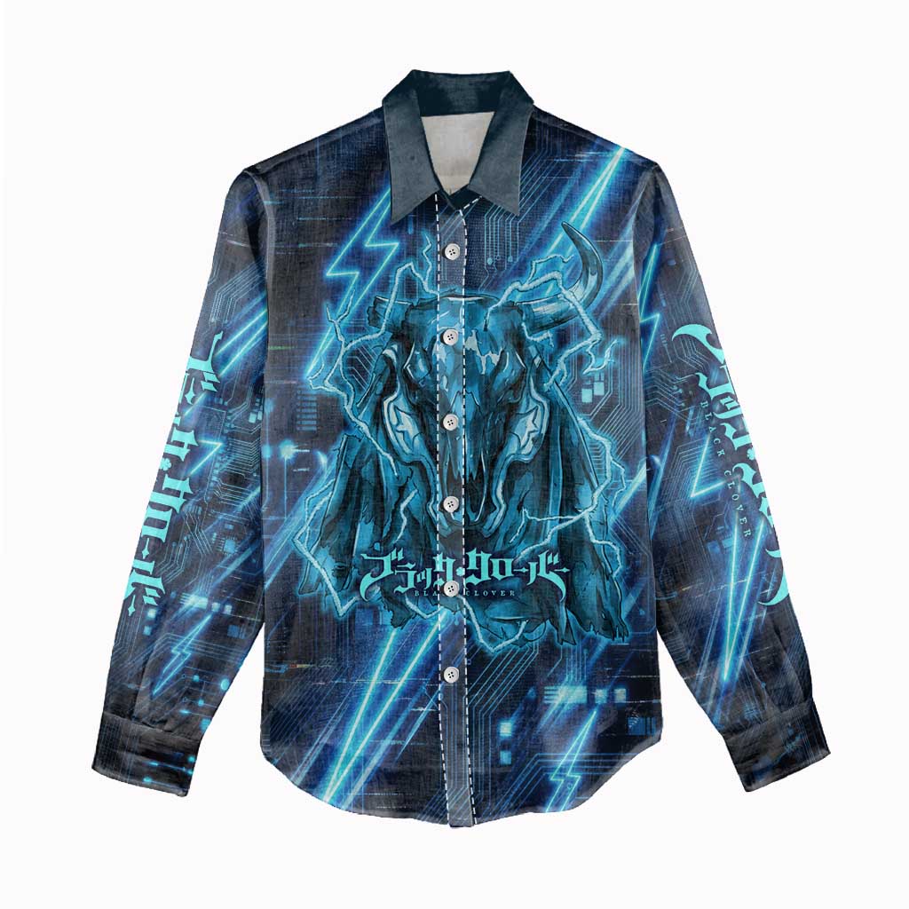Luck Voltia Black Clover Women Casual Shirt Tech Lightning Anime Style with Electric Circuit Background