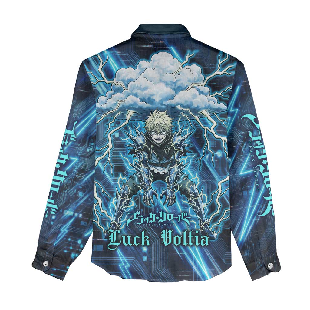 Luck Voltia Black Clover Women Casual Shirt Tech Lightning Anime Style with Electric Circuit Background
