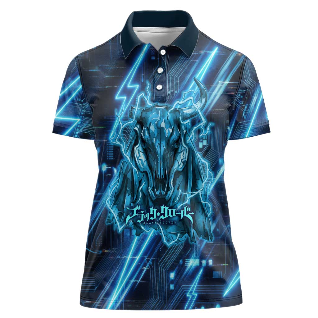 Luck Voltia Black Clover Women Polo Shirt Tech Lightning Anime Style with Electric Circuit Background