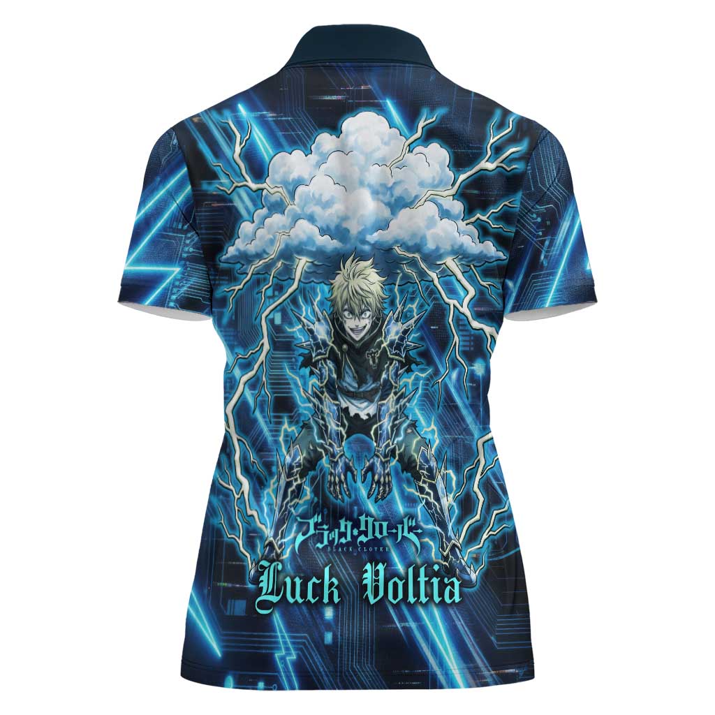 Luck Voltia Black Clover Women Polo Shirt Tech Lightning Anime Style with Electric Circuit Background