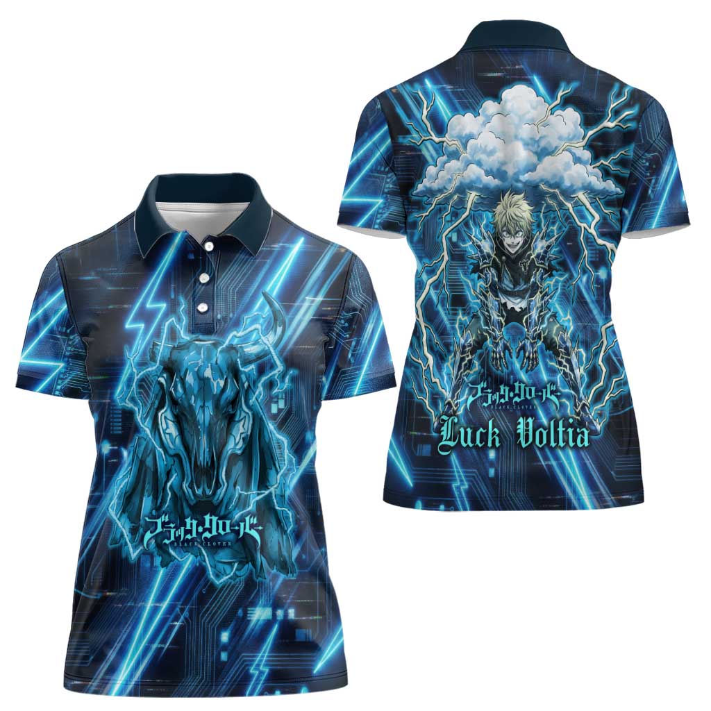 Luck Voltia Black Clover Women Polo Shirt Tech Lightning Anime Style with Electric Circuit Background