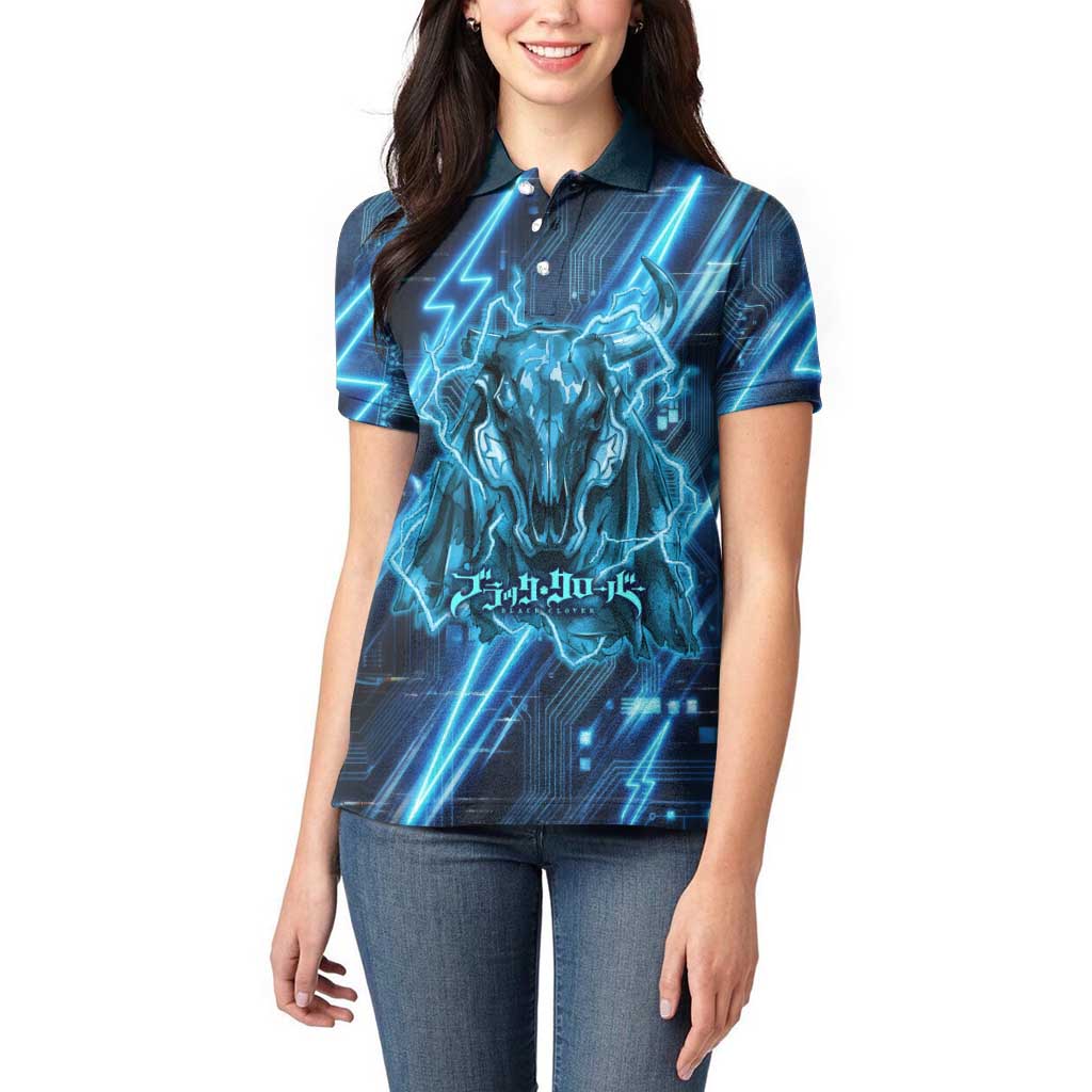 Luck Voltia Black Clover Women Polo Shirt Tech Lightning Anime Style with Electric Circuit Background