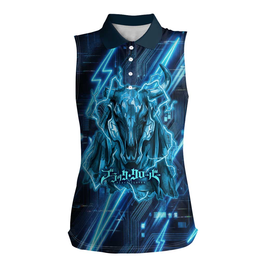 Luck Voltia Black Clover Women Sleeveless Polo Shirt Tech Lightning Anime Style with Electric Circuit Background