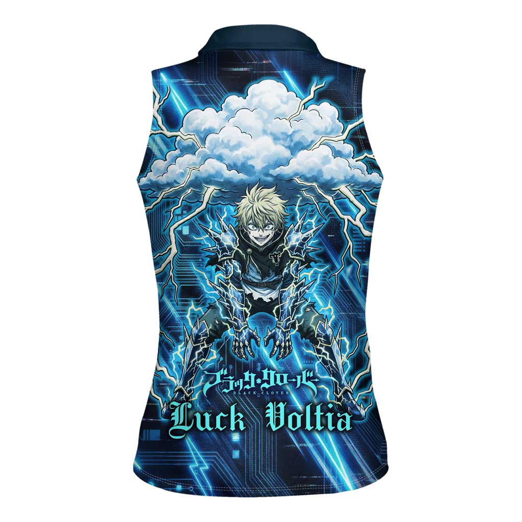 Luck Voltia Black Clover Women Sleeveless Polo Shirt Tech Lightning Anime Style with Electric Circuit Background