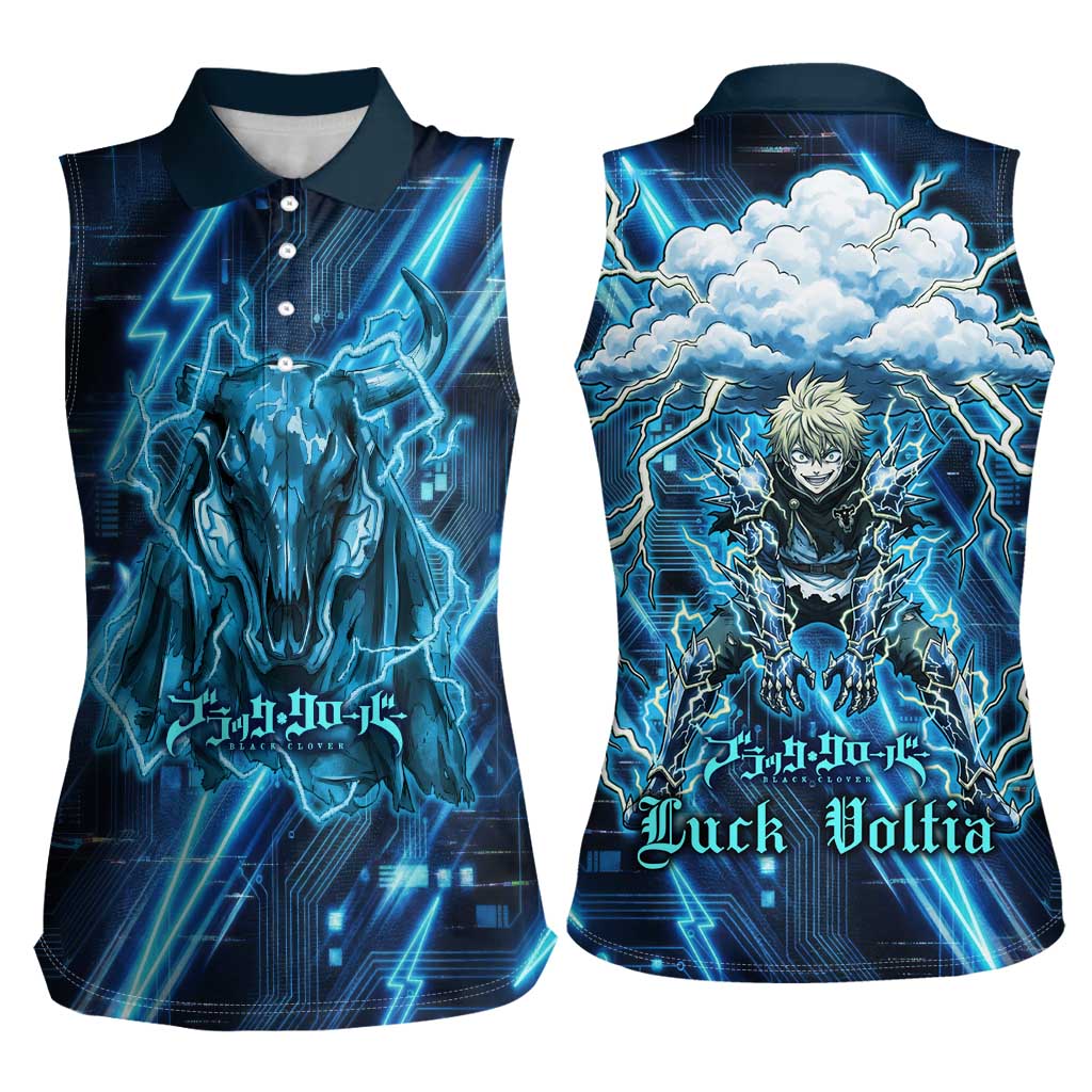 Luck Voltia Black Clover Women Sleeveless Polo Shirt Tech Lightning Anime Style with Electric Circuit Background