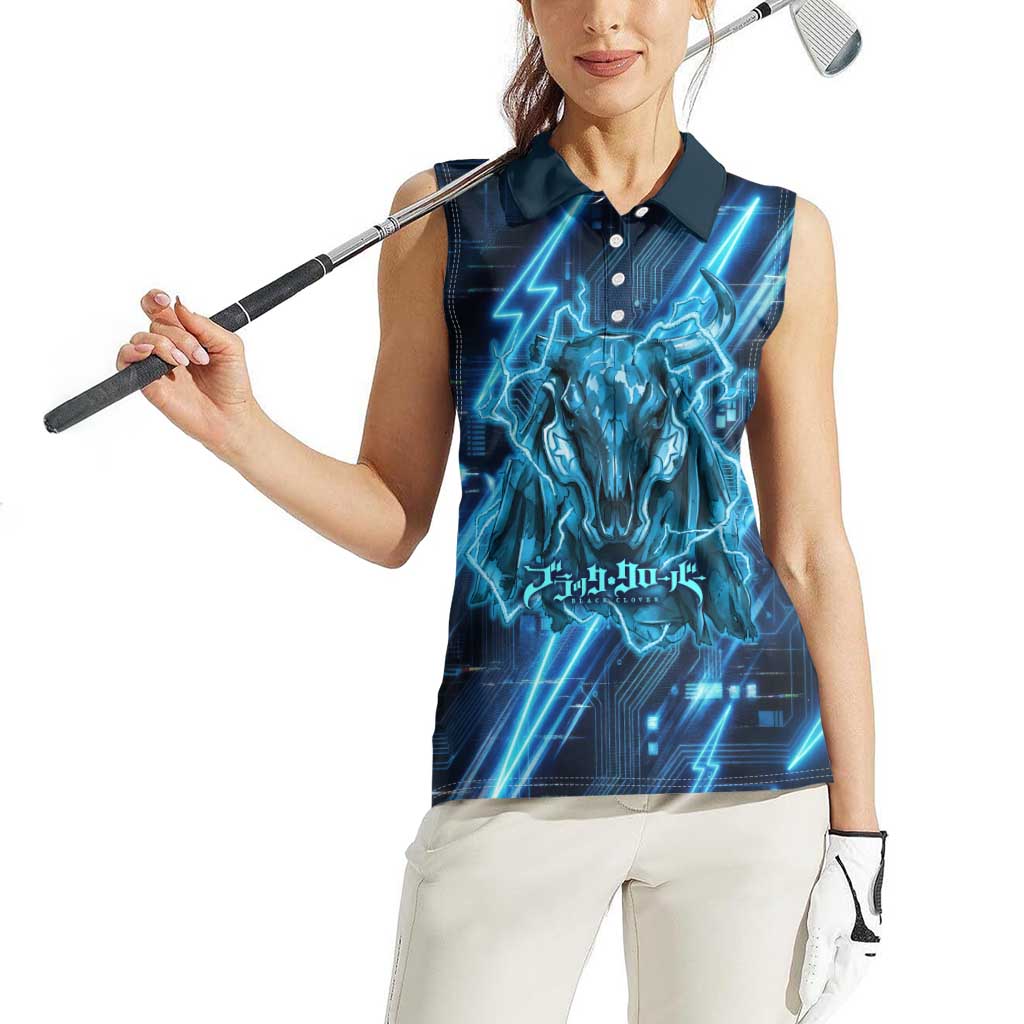 Luck Voltia Black Clover Women Sleeveless Polo Shirt Tech Lightning Anime Style with Electric Circuit Background