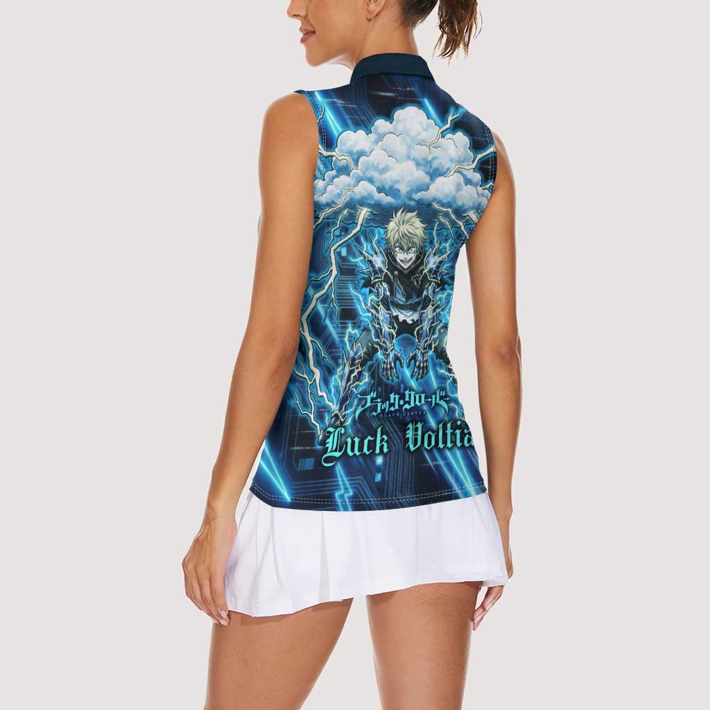Luck Voltia Black Clover Women Sleeveless Polo Shirt Tech Lightning Anime Style with Electric Circuit Background