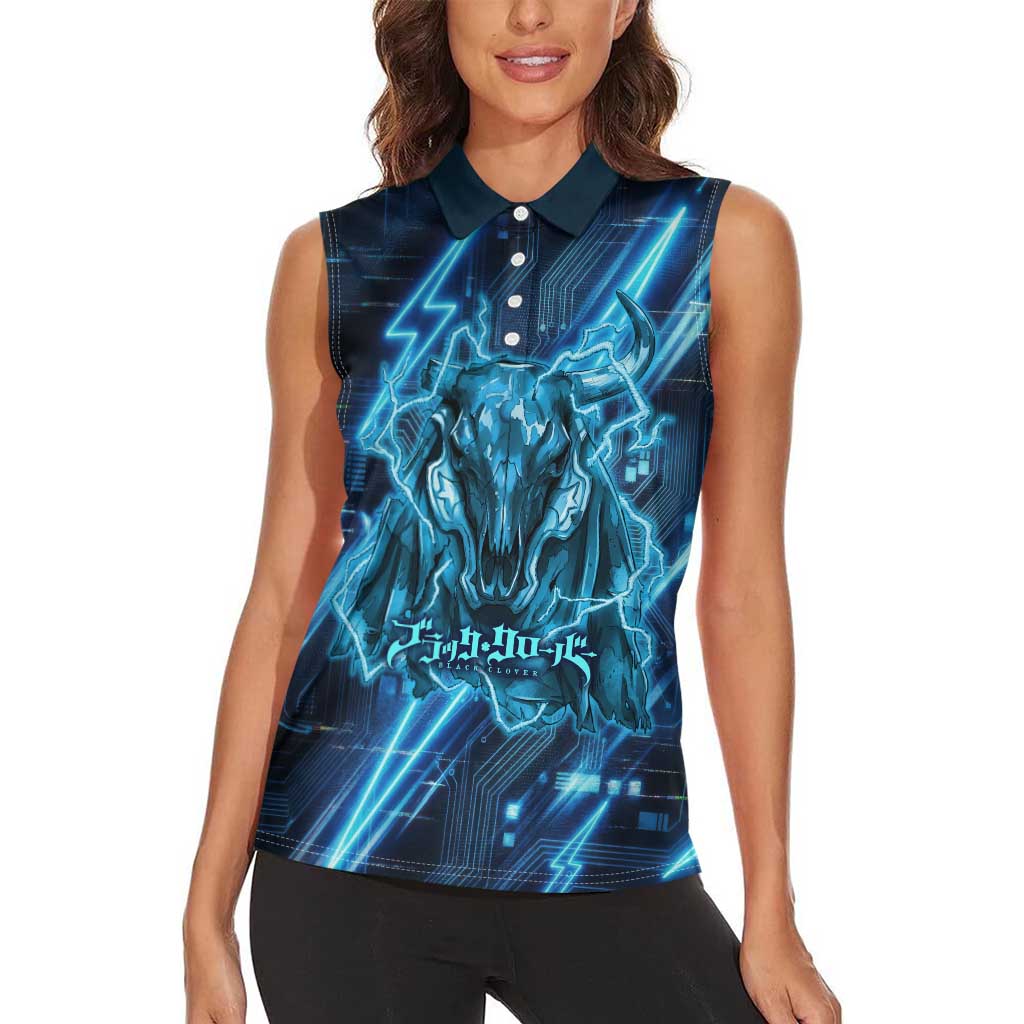 Luck Voltia Black Clover Women Sleeveless Polo Shirt Tech Lightning Anime Style with Electric Circuit Background