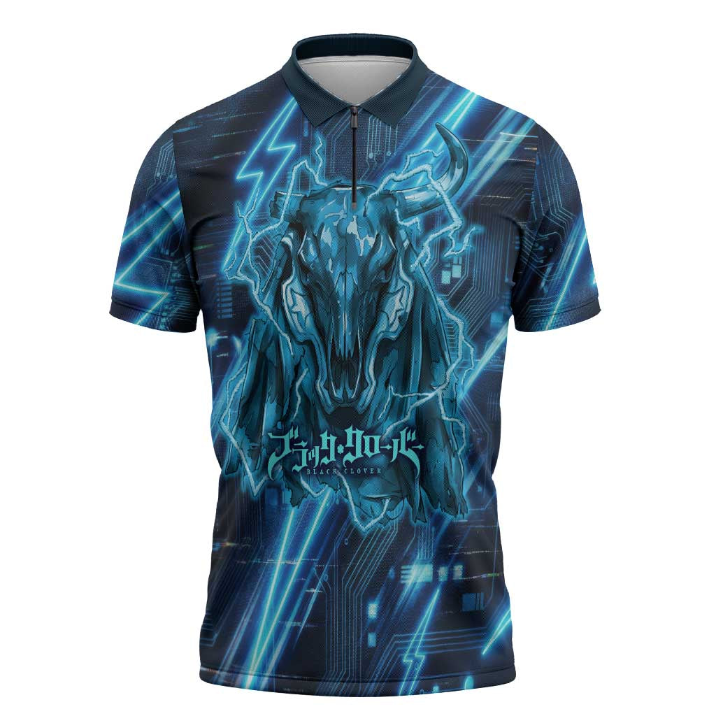 Luck Voltia Black Clover Zipper Polo Shirt Tech Lightning Anime Style with Electric Circuit Background