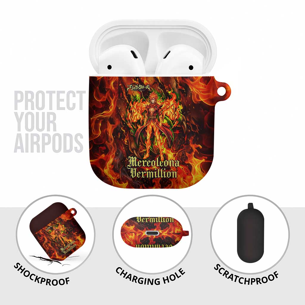 Mereoleona Vermillion Black Clover AirPods Case Inferno Flame Anime Style with Lion Symbolism