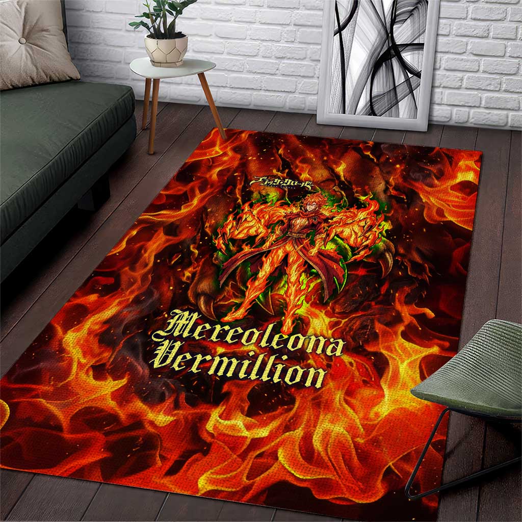 Mereoleona Vermillion Black Clover Area Rug Inferno Flame Anime Style with Lion Symbolism