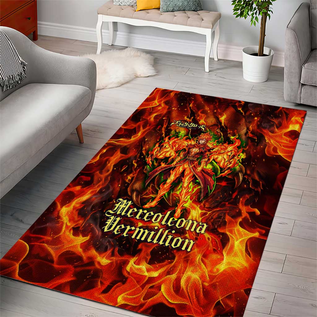Mereoleona Vermillion Black Clover Area Rug Inferno Flame Anime Style with Lion Symbolism