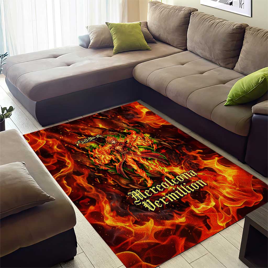 Mereoleona Vermillion Black Clover Area Rug Inferno Flame Anime Style with Lion Symbolism