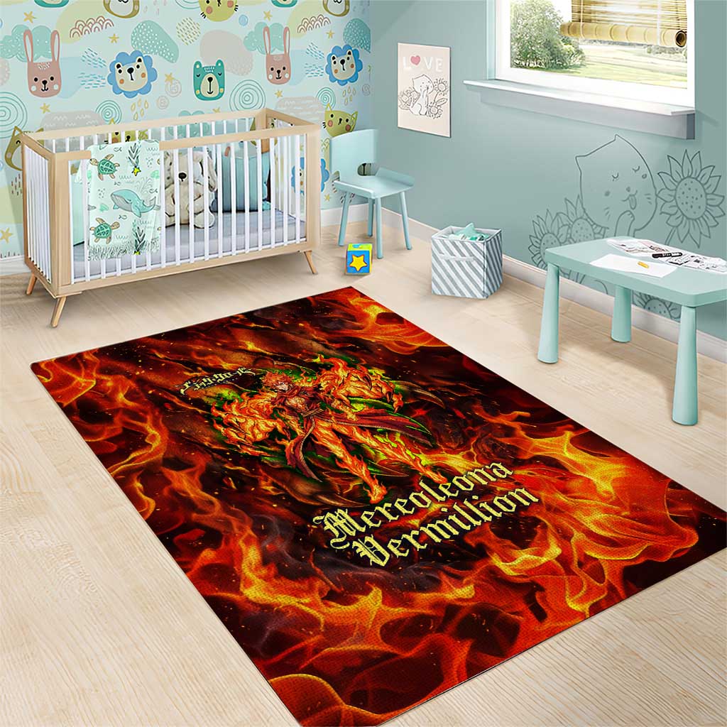 Mereoleona Vermillion Black Clover Area Rug Inferno Flame Anime Style with Lion Symbolism
