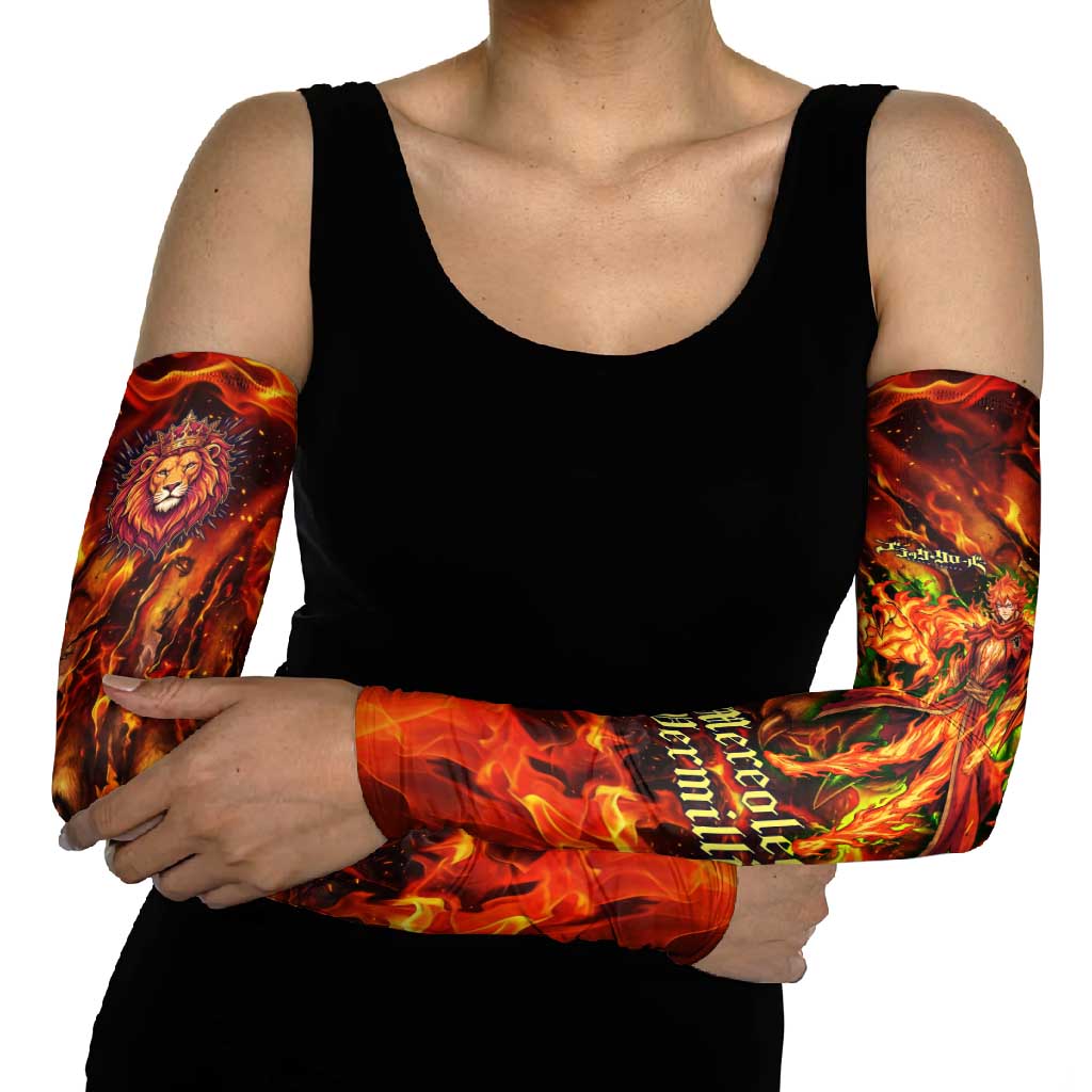 Mereoleona Vermillion Black Clover Arm Sleeves Inferno Flame Anime Style with Lion Symbolism