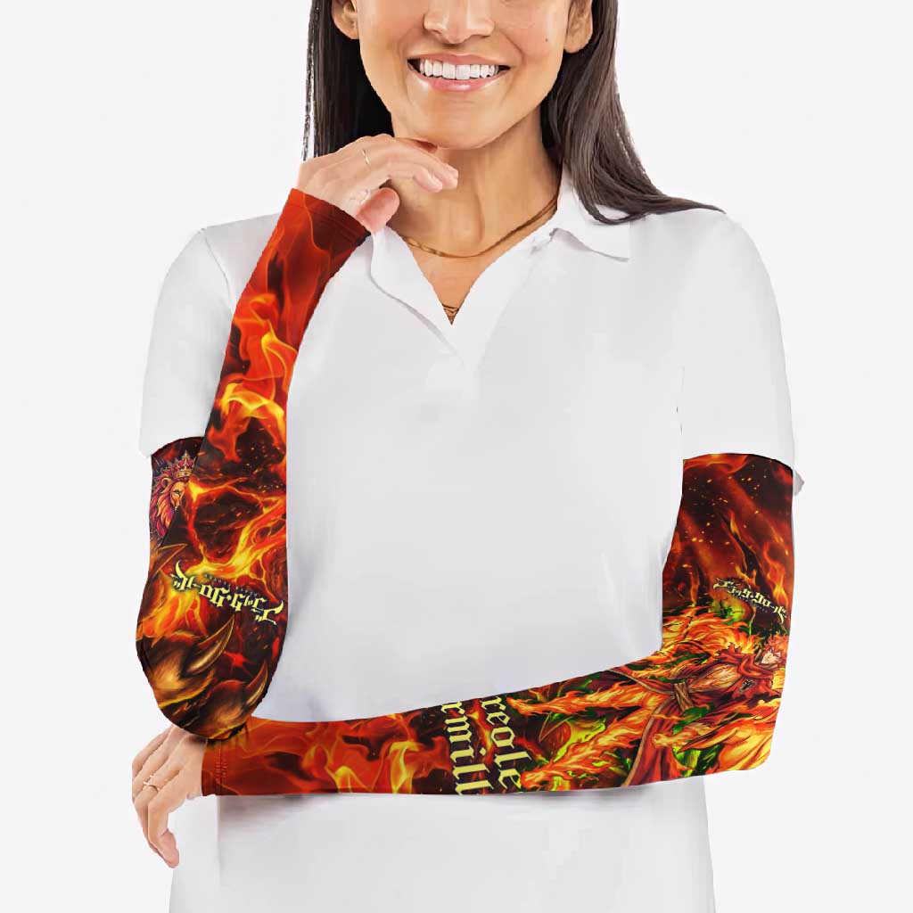 Mereoleona Vermillion Black Clover Arm Sleeves Inferno Flame Anime Style with Lion Symbolism