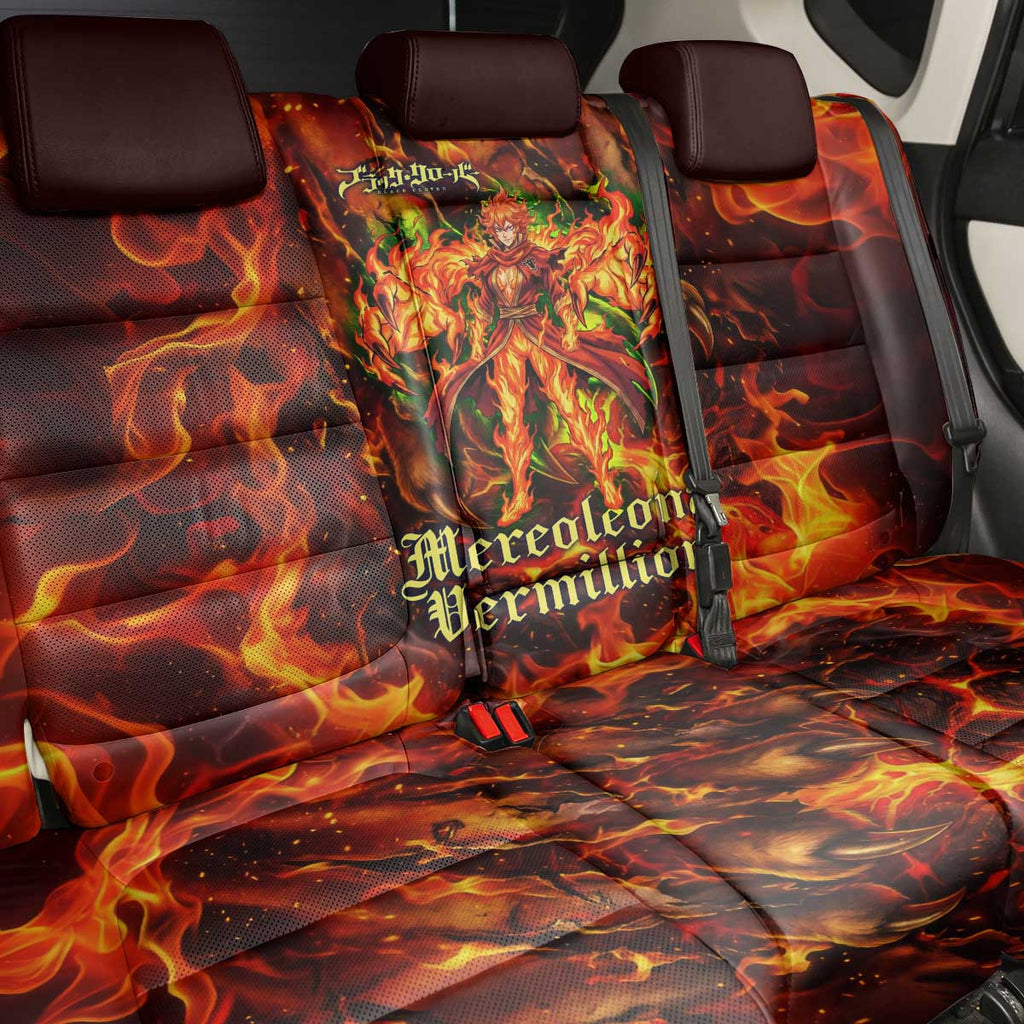 Mereoleona Vermillion Black Clover Back Car Seat Cover Inferno Flame Anime Style with Lion Symbolism