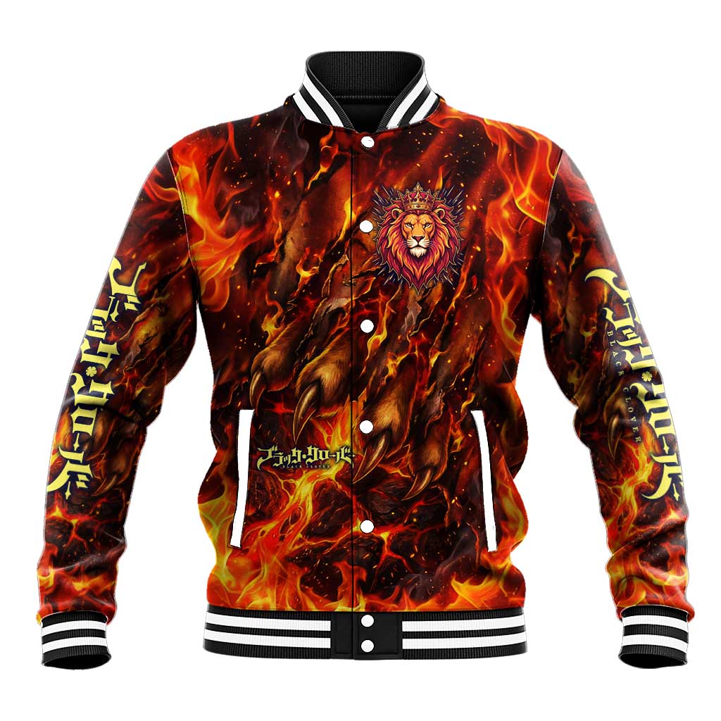 Mereoleona Vermillion Black Clover Baseball Jacket Inferno Flame Anime Style with Lion Symbolism