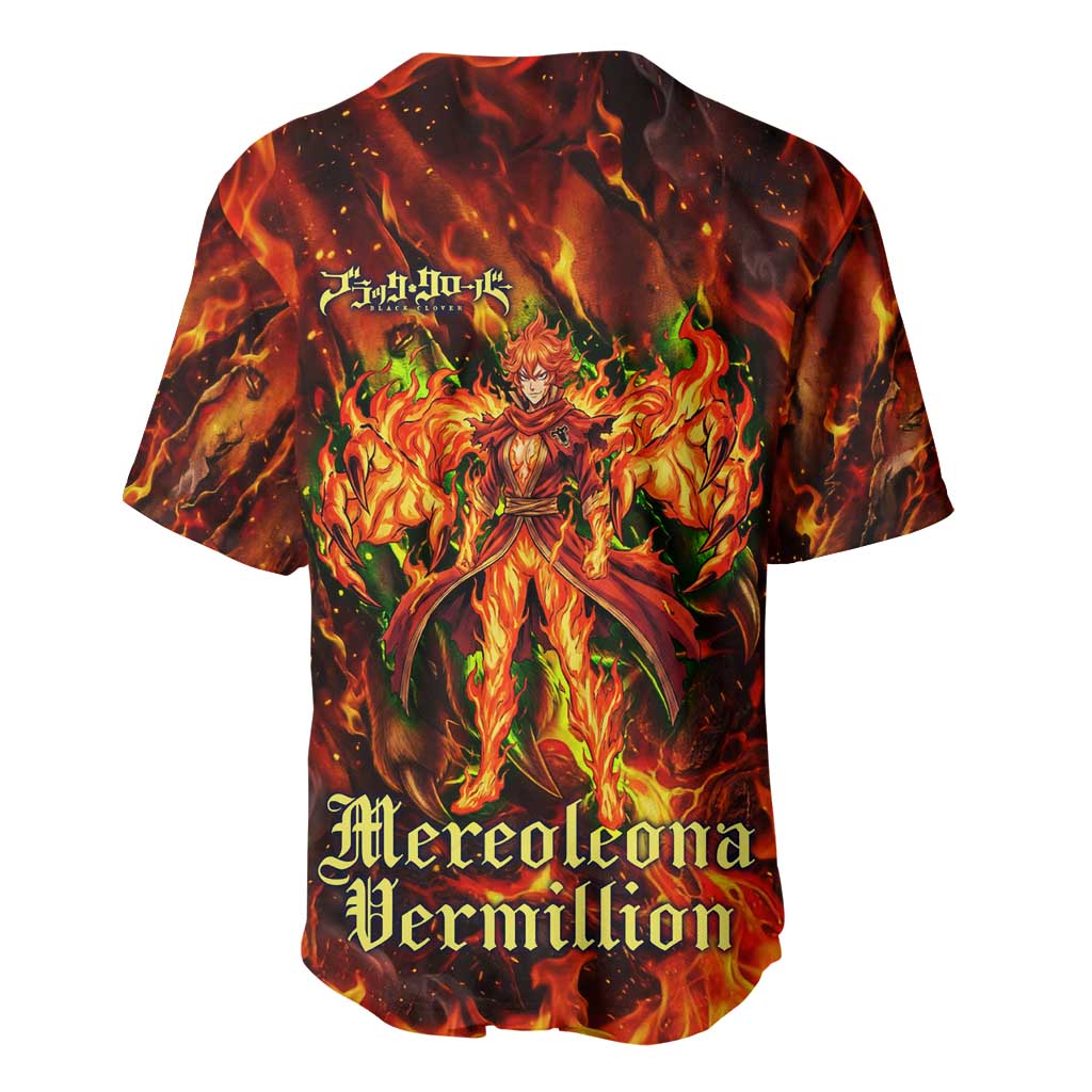 Mereoleona Vermillion Black Clover Baseball Jersey Inferno Flame Anime Style with Lion Symbolism