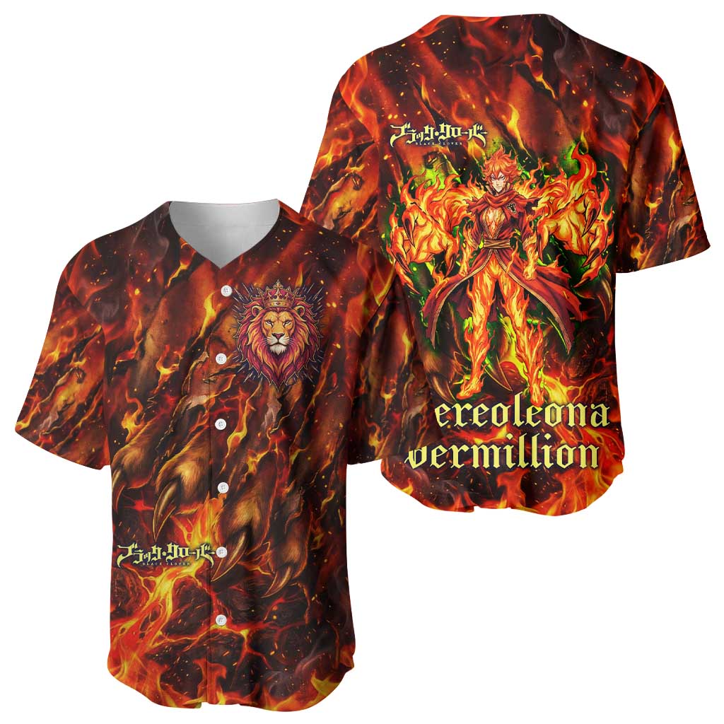 Mereoleona Vermillion Black Clover Baseball Jersey Inferno Flame Anime Style with Lion Symbolism