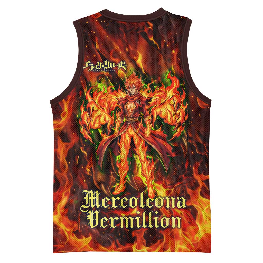 Mereoleona Vermillion Black Clover Basketball Jersey Inferno Flame Anime Style with Lion Symbolism