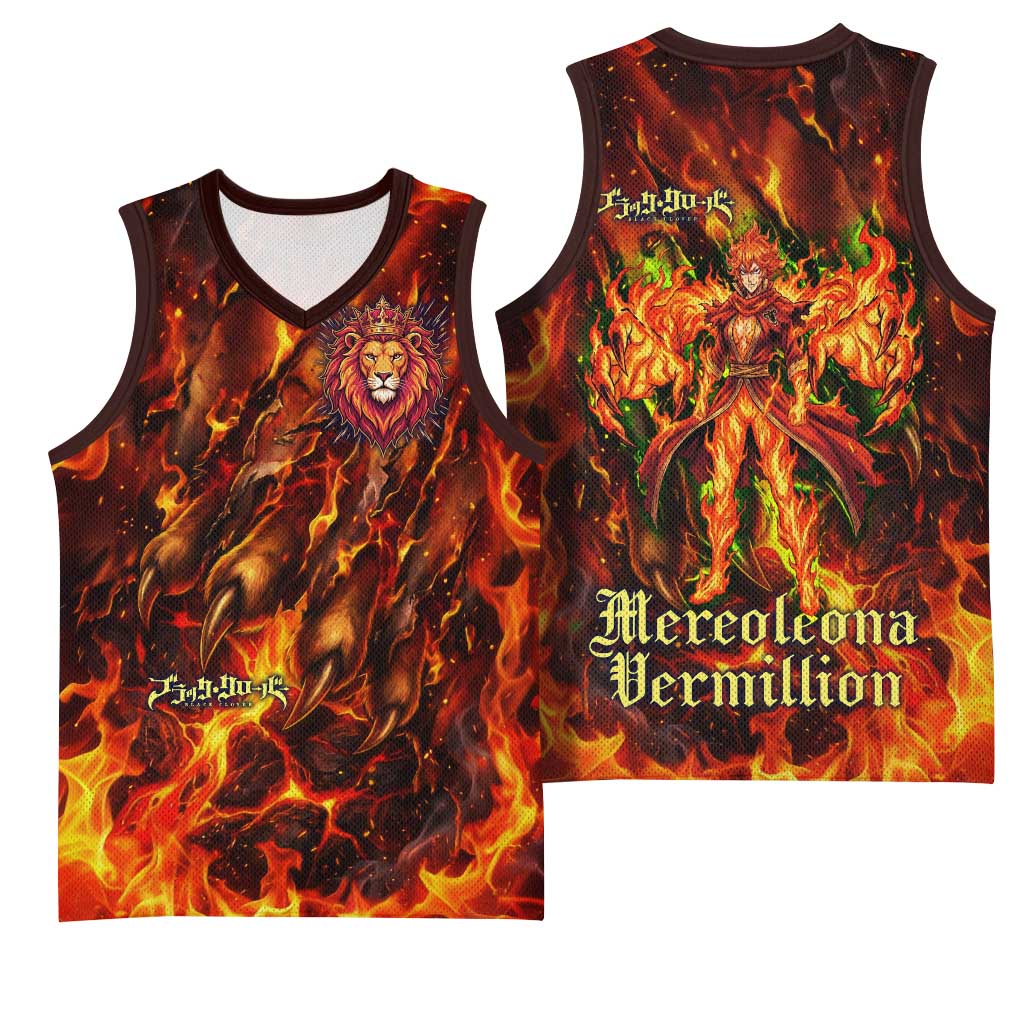 Mereoleona Vermillion Black Clover Basketball Jersey Inferno Flame Anime Style with Lion Symbolism