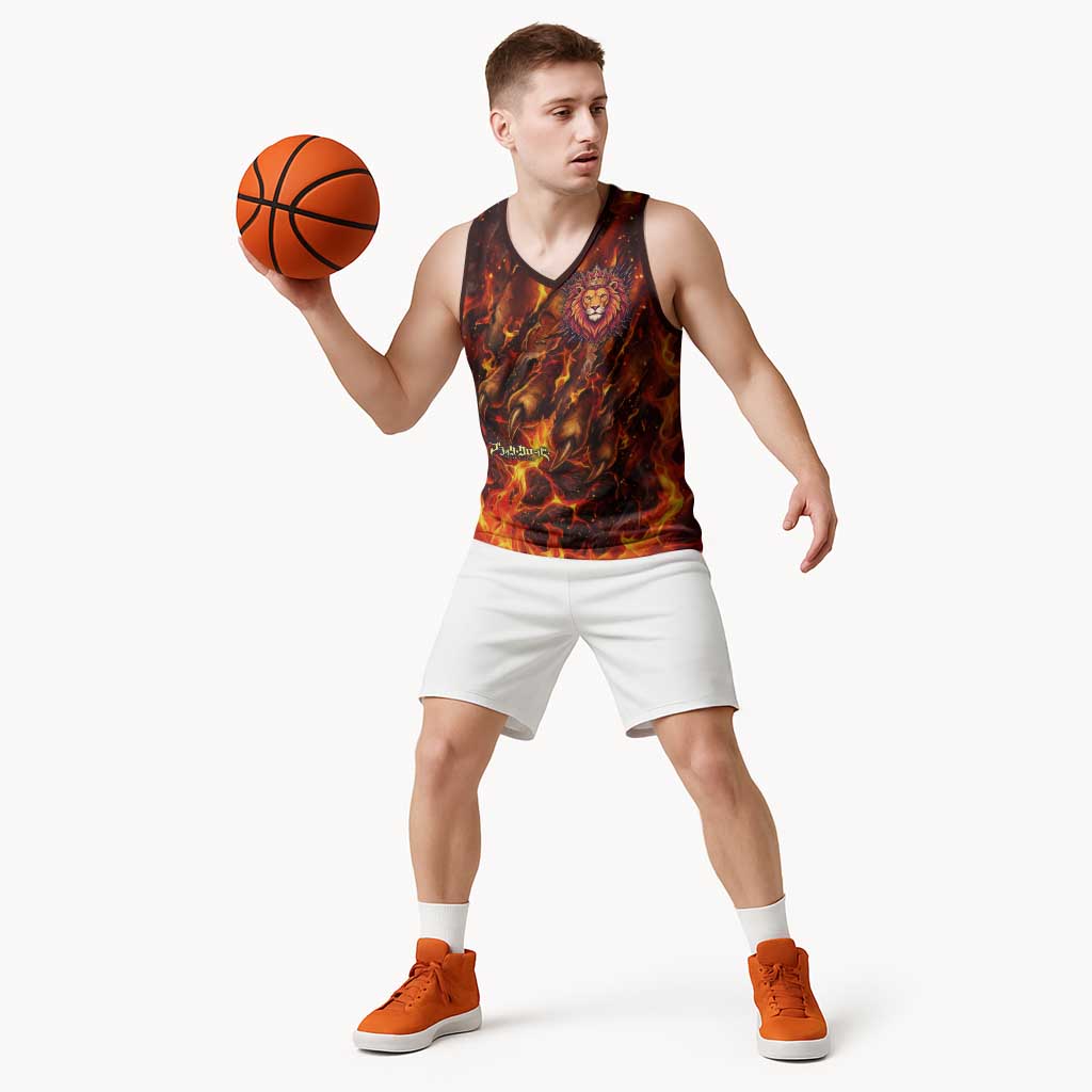 Mereoleona Vermillion Black Clover Basketball Jersey Inferno Flame Anime Style with Lion Symbolism