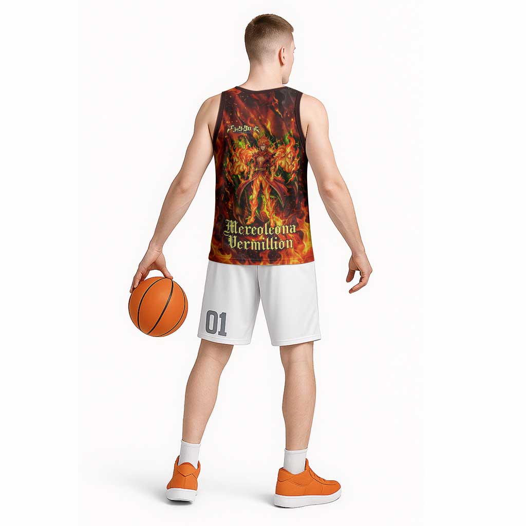 Mereoleona Vermillion Black Clover Basketball Jersey Inferno Flame Anime Style with Lion Symbolism